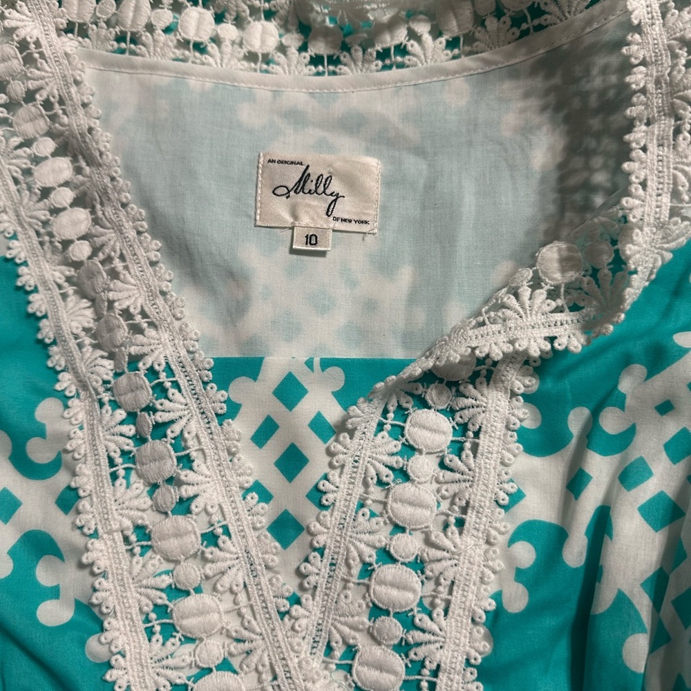 The Original Milly of New York Aqua White Lace Cabana Cover Up Dress Size 10 - Picture 8 of 8